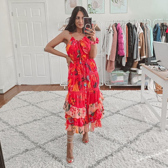 Farm Rio mixed fruits asymmetrical ruffled midi dress nwt - Picture 3 of 15